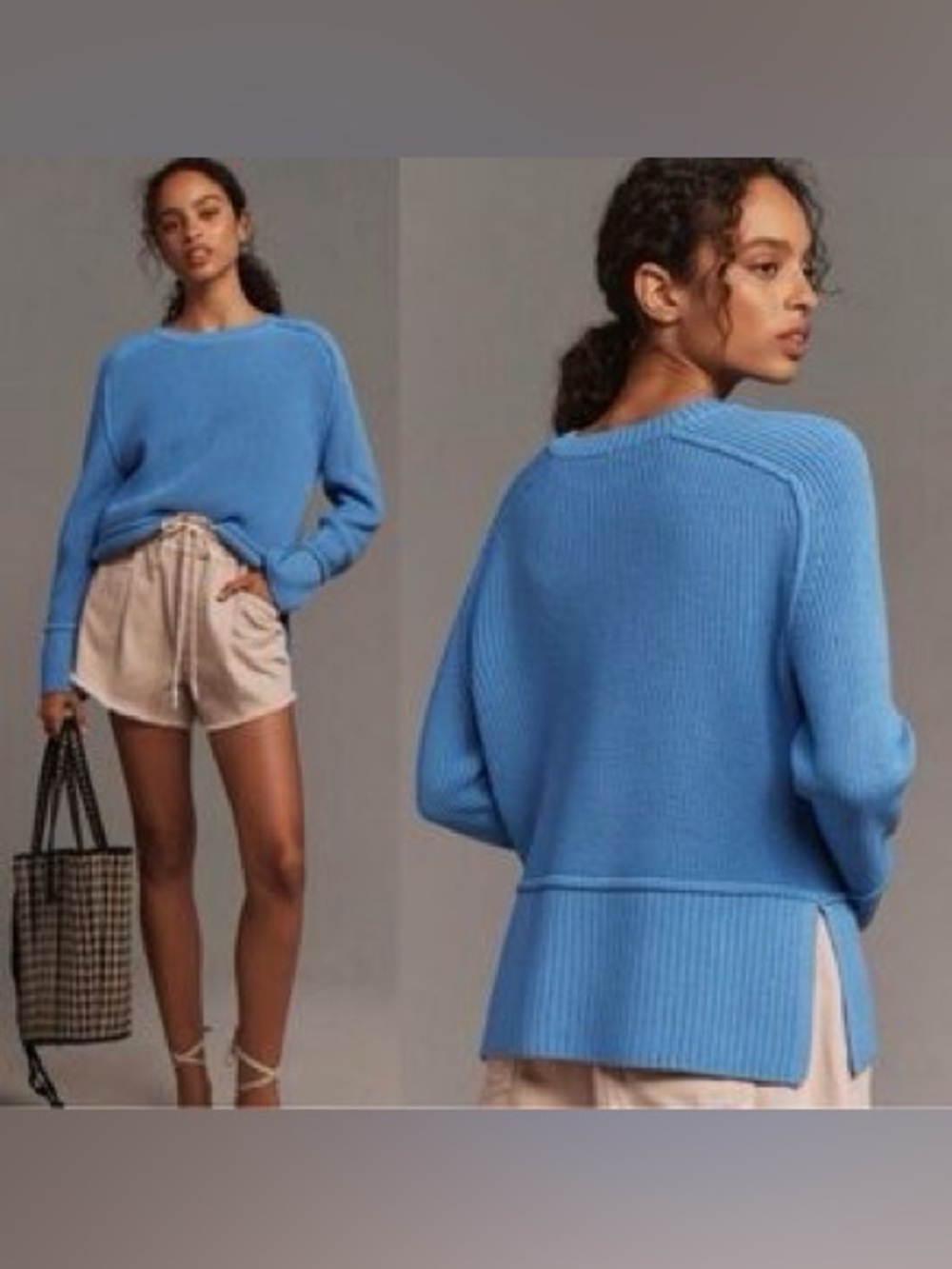 Anthropologie Knit Scoop Neck Ribbed Sweater in Blue